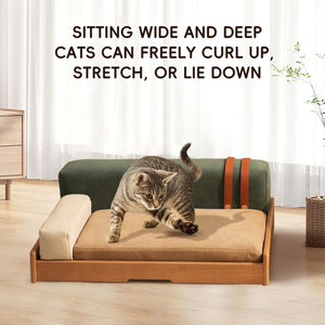 English Elm Modern Oak Veneer Pet Bed with Chenille Upholstery and Orthopedic Foam Cushion Wood W3136P445673