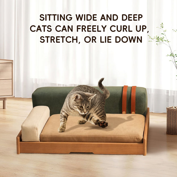 English Elm Modern Oak Veneer Pet Bed with Chenille Upholstery and Orthopedic Foam Cushion Wood W3136P445673
