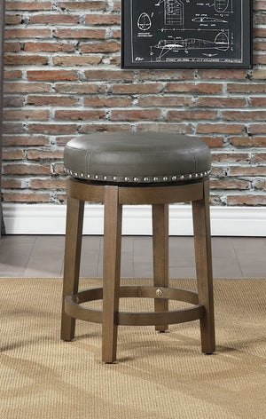 English Elm Round Swivel Stool Set of 2 with Black Faux Leather Seat, Nailhead Trim & Solid Wood Legs, 19.5" H Brown Gray 35.75 L x 22.75 W x 9.75 H B011P201572