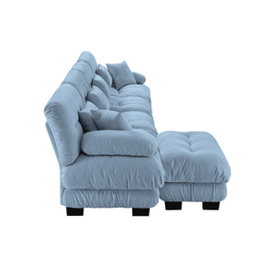 English Elm Free Modular Sectional Sofa - L-Shaped Cloud Couch With Convertible Ottoman & Chic Chenille Blue Finish W714S01179