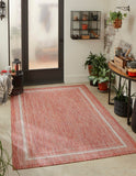 Unique Loom Outdoor Border Soft Border Machine Made Border Rug Rust Red, Ivory 5' 3" x 8' 0"