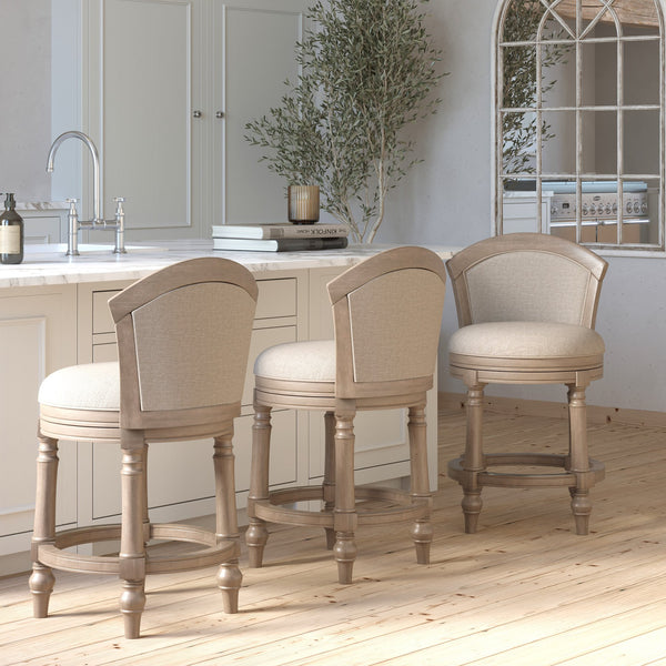 English Elm 26" Farmhouse Barrel Back Swivel Counterstool Upholstered Wood Frame Kitchen Island Seating Gray B2751P436472