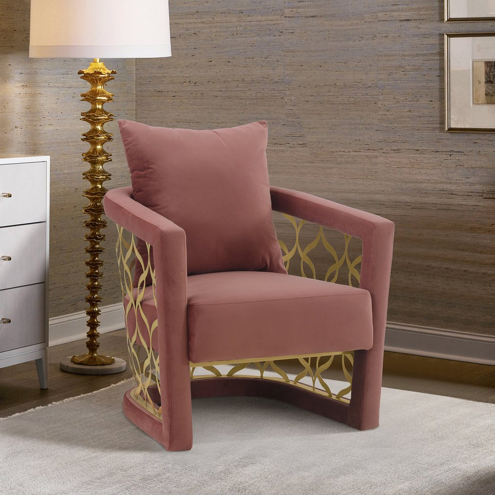 English Elm Corelli Blush Fabric Accent Chair with Intricate Inlay, Brushed Gold Legs, Durable Upholstery, No Assembly B2736P354384