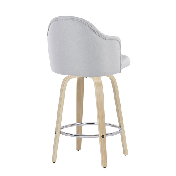 English Elm Ahoy Mid-Century Modern Counter Stool Set Of 2 With Light Grey Fabric & Natural Wood Legs - Stylish Comfort B202S00170