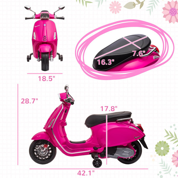 English Elm Qaba Vespa Licensed Retro Ride on Electric Motorbike for Toddlers with Fm Radio Pink W2225P229331