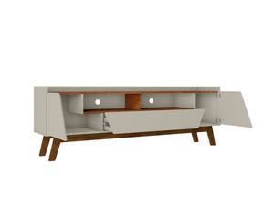 English Elm Marcus 71" TV Stand with Soft-Close Doors, Cable Management, Solid Pine Legs, 70" TV Ready Brown+Beige Gray B365P397914