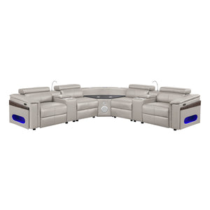 English Elm Nova Tech Sectional with Led Bar Bluetooth Speakers Power Recliners and Freezer Console Gray B009S02168