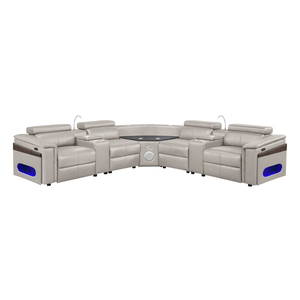 English Elm Nova Tech Sectional with Led Bar Bluetooth Speakers Power Recliners and Freezer Console Gray B009S02168