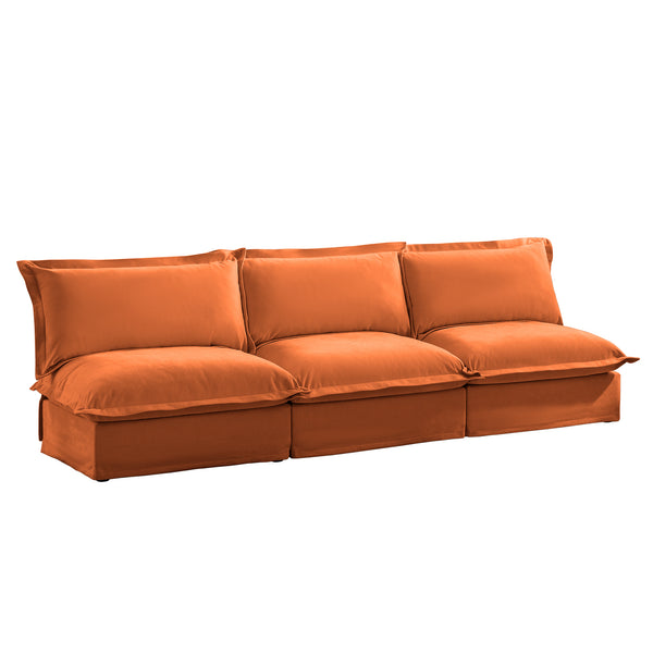 English Elm Modern Chenille Modular Sofa Deep Seat High Back Armless Sectional for Living Room Orange W3041S00133