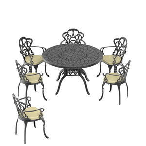 English Elm 7-Piece Stylish Cast Aluminum Patio Set With Off-White Cushions For Year-Round Outdoor Dining Fun W1710S00078