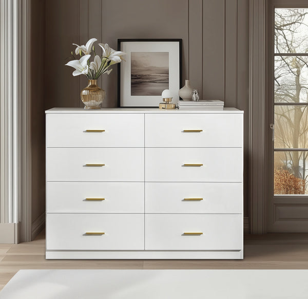 English Elm Modern White 8-Drawer Dresser Classic Bedroom Chest with Waterproof Finish, Sturdy Engineered Storage W1785P201163