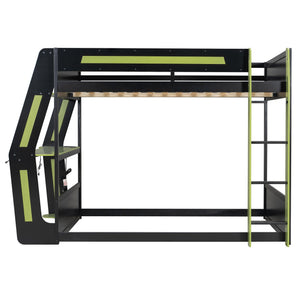 English Elm Full-size Gaming Loft Bed with Integrated Rgb Desk Usb Ports and Esports Frame Green LT000239AAG