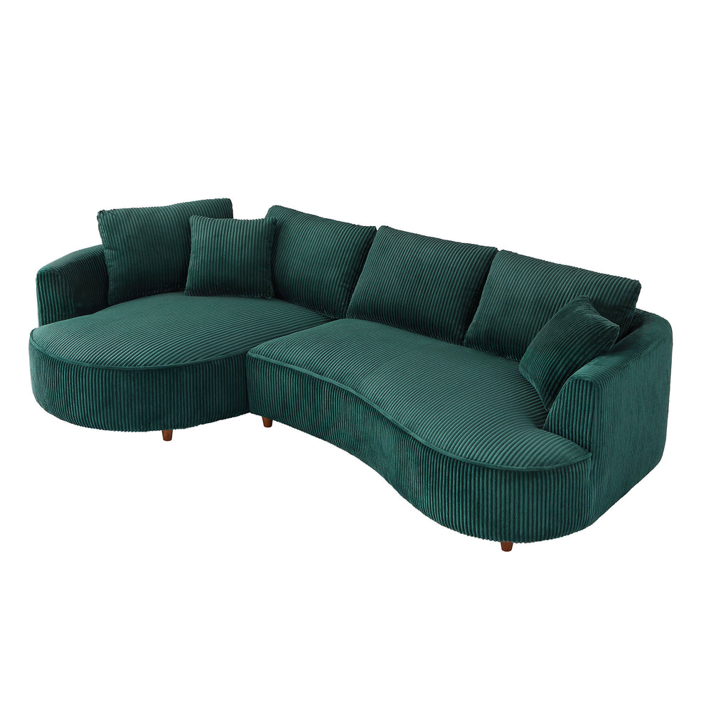 English Elm 122.04 Inch Oversized Sectional Sofa - Comfy Green Corduroy Couch With Left-Facing Chaise & Pillows W876S00275
