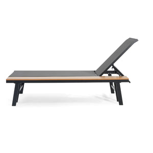 English Elm Christopher Knight Home® - Waterloo Chaise Lounge With Wood Side Table – Outdoor Recliner, 5-Position Adjustable Comfort! N775P210087B