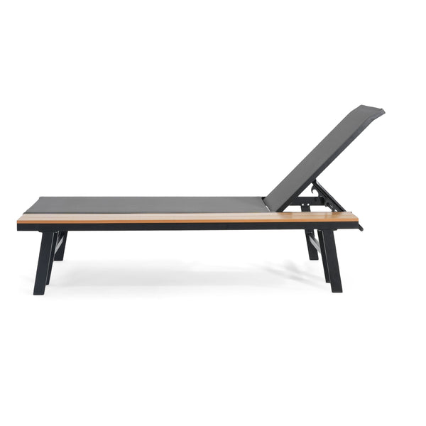English Elm Christopher Knight Home® - Waterloo Chaise Lounge With Wood Side Table – Outdoor Recliner, 5-Position Adjustable Comfort! N775P210087B