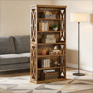 English Elm Display Cabinet Wall Mounted 5 Tier Glass Door Shelving for Collectibles Matte Black T3971P447535