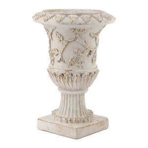 English Elm 14x14x20.3" Classical Magnesium Urn Planter Ornate Carved Relief Antique White Finish W2078P494882