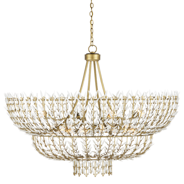 Magnum Opus Grande Chandelier: Exquisite Vintage-Style Fixture with Elegant Brass & White Glass Design
