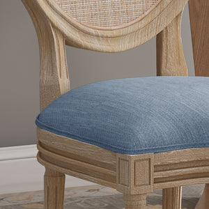 English Elm Christopher Knight Home® - DININGCHAIR Elegant Wicker & Fabric Dining Seat with Carved Legs Distressed Finish for Stylish Homes Light Blue 65165.00LBLU