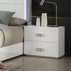 English Elm Contemporary Glam Nightstand High Gloss White Lacquered Finish with Chrome Acrylic Hardware B2741P431074