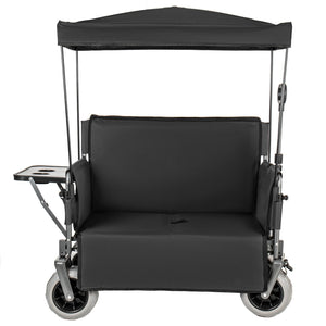 English Elm 3-in-1 Collapsible Wagon with Canopy Bench Tabletop and All-terrain Wheels for Camping Black W2932P417654