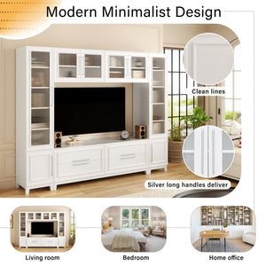 English Elm Vibe Haus Fluted Glass Wall Unit Tall Mdf Entertainment Console for Living Room N893S000011K