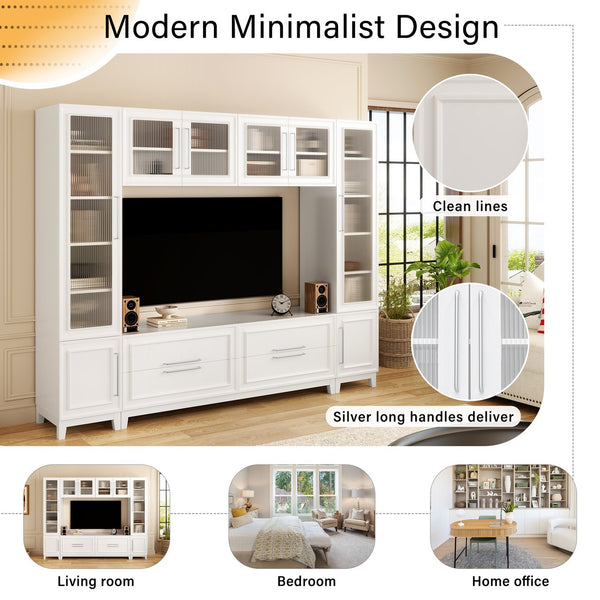 English Elm Vibe Haus Fluted Glass Wall Unit Tall Mdf Entertainment Console for Living Room N893S000011K