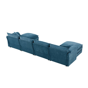 English Elm [new U-shaped Chenille Cloud Sectional 6 Seat Modular Sofa with Movable Ottoman Blue N723S6546C