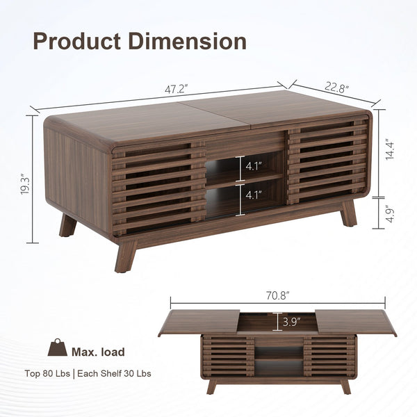 English Elm Coffee Table with Led Lighting Bluetooth Speaker Wireless Charging and Faux Marble Top T3773P419702