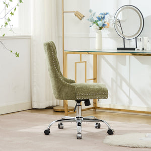 English Elm A&A Elegant Chenille Tufted Office Chair with Hand-Pulled Buttons, Nailhead Trim & Gold Chrome Base Green W1143P366777
