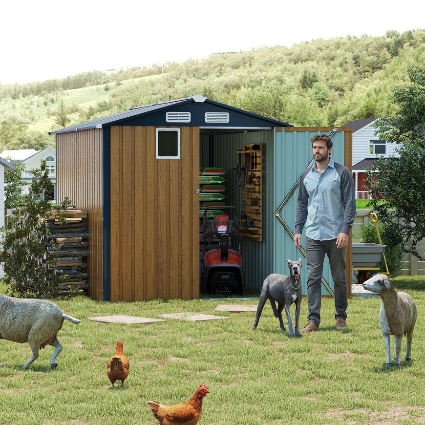 English Elm 6x8ft Outdoor Steel Storage Shed Lockable Vented Galvanized Metal Garden Backyard Tool Unit Yellow W1598P361332