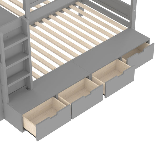 English Elm Twin Triple Bunk Bed Metal L-shaped Frame Sleeps Three Kids White Finish W1580S00474