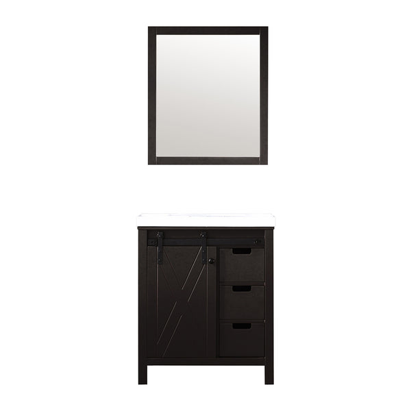 English Elm Brown 30 in. Bath Vanity with White Quartz Top, Soft-Close Drawers, Mirror & Ample Storage Space B2731S00713