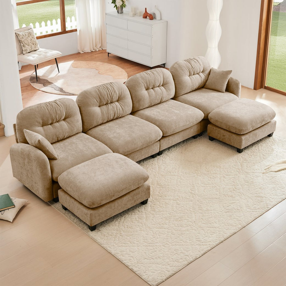 English Elm Modular U-Shaped Sectional Couch With Ottoman, Soft Camel Chenille, Customizable Comfort & Style W714S01383