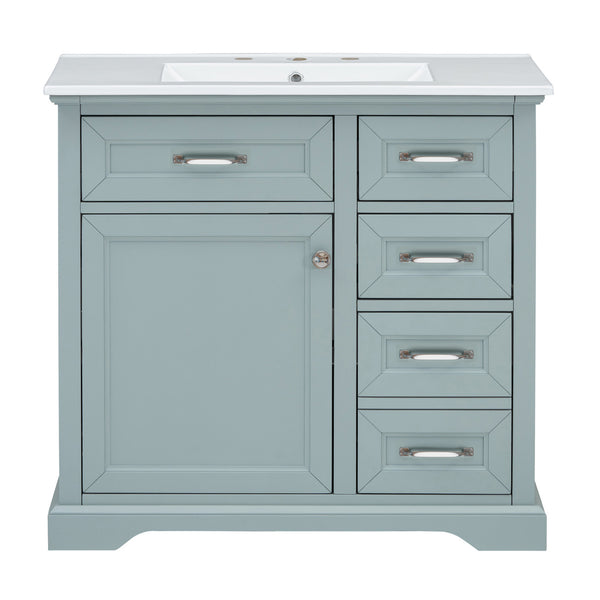 English Elm 36" Modern Grey Bathroom Vanity with Ceramic Undermount Sink, Soft-Close, Tip-Out Drawers & Storage Excellence W2896P318471