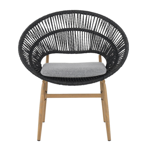 English Elm Christopher Knight Home® - Cyril Handwoven Outdoor Wicker Papasan Dining Chair Set of 2 with Water‑Resistant Cushions, UV‑Safe Dark Gray,Teak N775P271975G