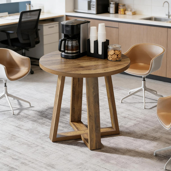 English Elm Compact Round Mdf Table Warm Brown Farmhouse Finish for Office or Living Room T3971P452197