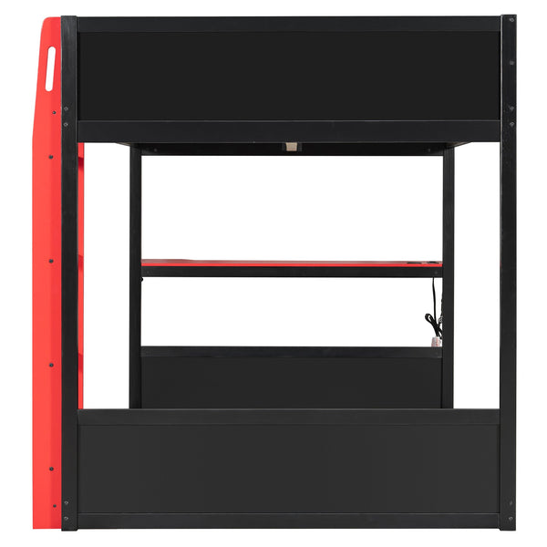 English Elm Full-size Gaming Loft Bed with Integrated Rgb Desk Usb Ports and Esports Frame Red LT000239AAR