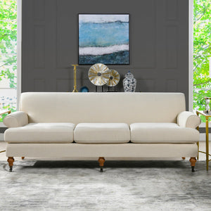 English Elm Jennifer Taylor Home - Alana Lawson Three-Cushion Tightback Sofa In Light Beige Linen - Stylish, Durable, And Comfortable Seating B2719P238313