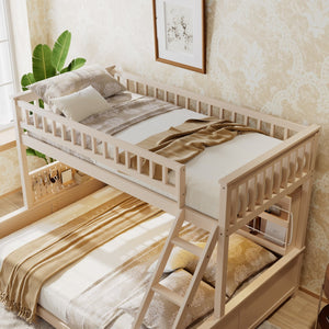 English Elm Twin Xl Over Queen Bunk Bed with Led Lighting Shelving and Pegboard Pinewood Frame Beige LT000280AAA