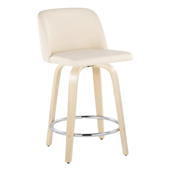 English Elm Toriano 24" Swivel Counter Stool Set Of 2 With Cream Faux Leather And Natural Wood – Chic Comfort B202S00130-GIGA