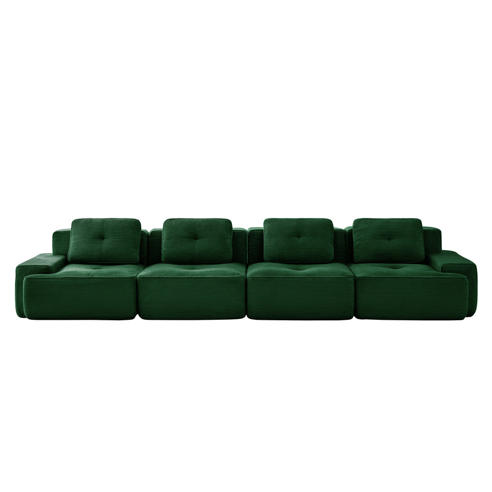 English Elm 153" Modern Modular Sectional Sofa - Plush Corduroy 4-Seater With Ergonomic Deep Seats & Anti-Slip Design W714S01489