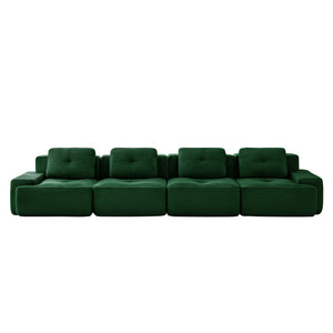 English Elm 153" Modern Modular Sectional Sofa - Plush Corduroy 4-Seater With Ergonomic Deep Seats & Anti-Slip Design W714S01489