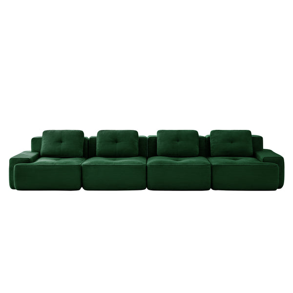 English Elm 153" Modern Modular Sectional Sofa - Plush Corduroy 4-Seater With Ergonomic Deep Seats & Anti-Slip Design W714S01489