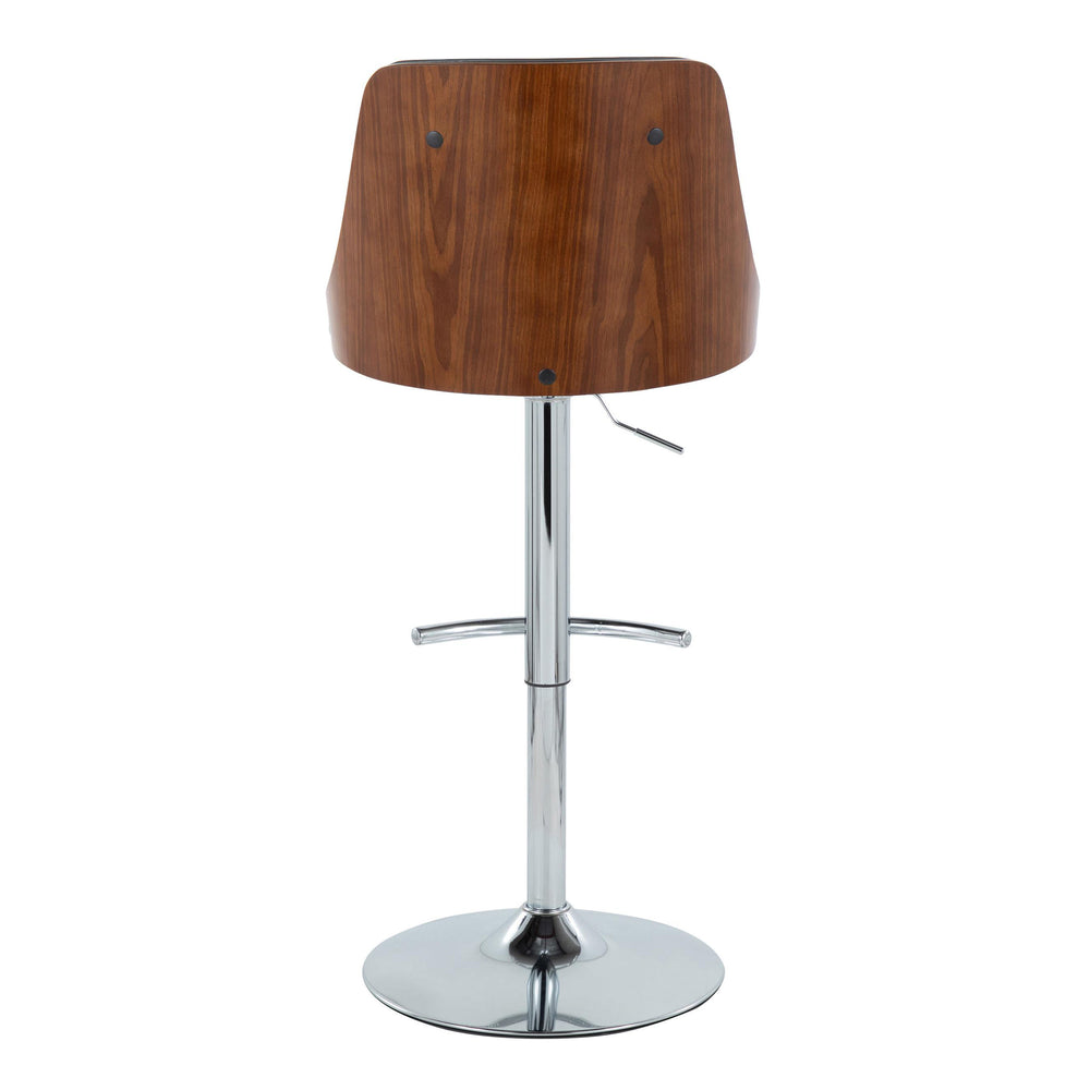 English Elm Gianna Mid-Century Modern Adjustable Barstool Set Of 2 In Chrome, Walnut & Grey Faux Leather Comfort B202S00891
