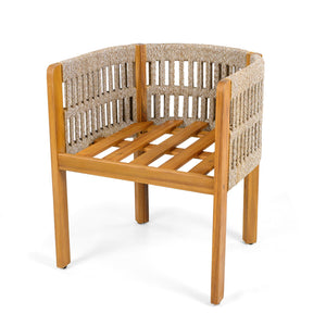 English Elm Acacia Wood Outdoor Dining Chair Set with Rope Arms and Waterproof Cushions N779P279983M