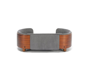 English Elm Scandinavian Mid-century Pet Sofa with Walnut Bentwood Back and Navy Velvet Cushion Dark Grey W794125938