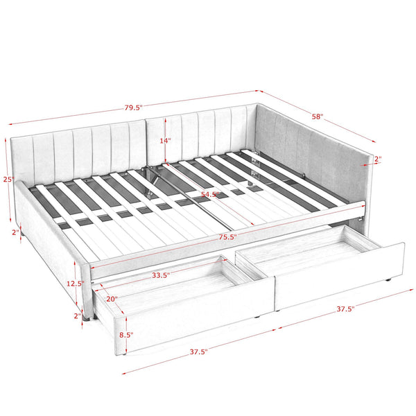 English Elm Full Size Upholstered Tufted Daybed Frame With Storage Drawers, Plush Velvet In Elegant Black Finish W1413S00088