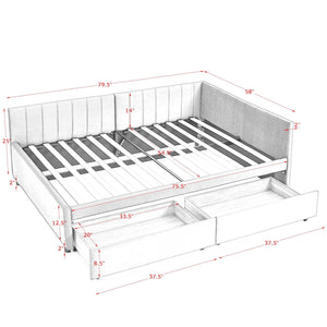 English Elm Full Size Upholstered Tufted Daybed With Storage Drawers - Chic Velvet Frame For Sofa & Sleep Needs W1413S00087