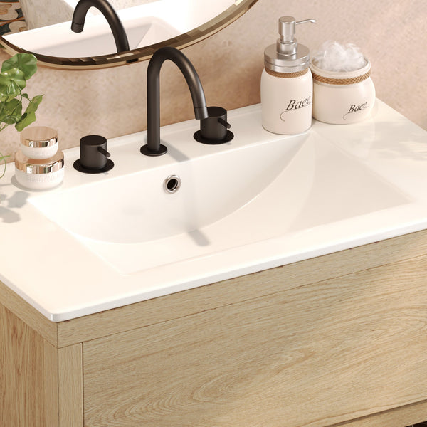 English Elm Christopher Knight Home® - 30" Bathroom Vanity with Ceramic Sink, 2 Soft-Close Full-Extension Drawers, Handle-Free 45° Design, Durable MDF Natural N817P280549N